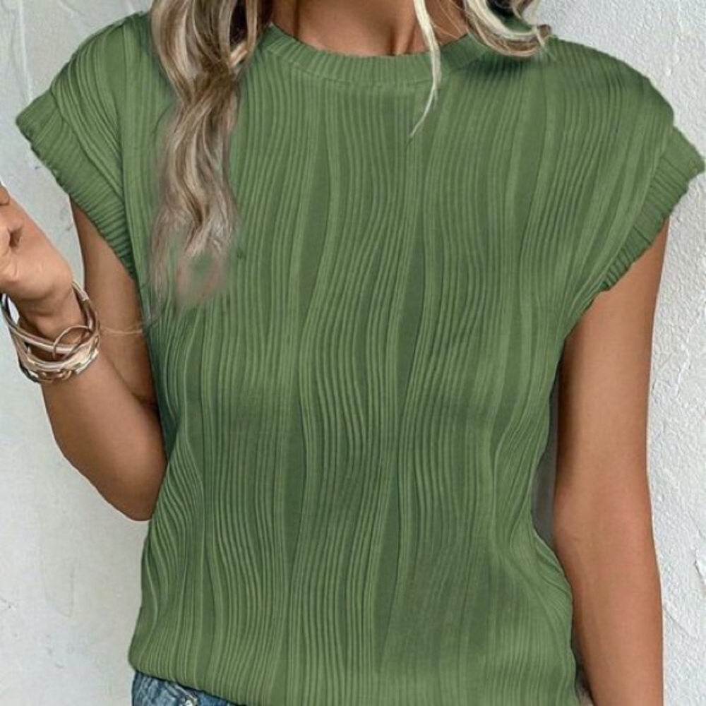 Olive Green Textured Cap-Sleeve Tank Top